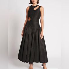 New With Tags Us Size 2 Au Size 6 Black Taffeta Dress, Dress With Cutouts, Long Wrap Dress, Cut Out Midi Dress, Statement Dress, Crewneck Dress, Mid Dresses, Long Gown, Types Of Skirts