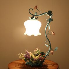 Vintage Flower Desk Lamp - 1 Light Cream Glass Nightstand Lighting With Floral Decor In Leave Decor, Nightstand Lighting, Glass Nightstand, Vintage Desk Lamp, Tiger Decor, Unique Floor Lamps, Color Crema, Metal Hanging Lights, Home Ceiling