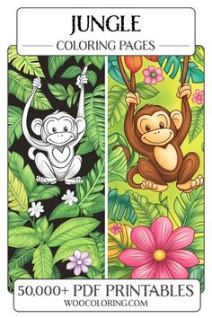 Dive into a world of creativity with our Simple Jungle Coloring Pages! Featuring adorable monkeys and lush foliage, these printable PDFs are perfect for kids and adults alike. Unleash your imagination and bring the jungle to life with vibrant colors!