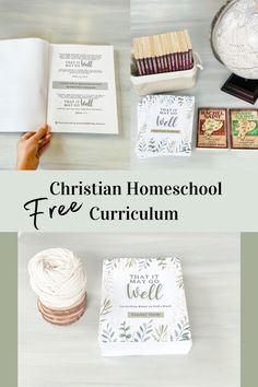 the christian homeschool curriculum includes books, yarn and other items to help students learn