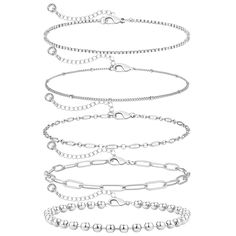 PRICES MAY VARY. 5 Pcs Silver Bracelets for Women: The silver jewelry for women consists of 5-style chain bracelets. These silver bracelets for women trendy are suitable for layering as well as being worn alone Adjustable Size: Each silver bracelets length 6.5”+ 2.5” extender, classic lobster clasp design, flexible and convenient, you can easily to adjust bracelets length by yourself Material: The dainty silver jewelry for women is made of premium stainless steel, which are durable enough to ens Silver Chain Bracelet Women, Dainty Silver Bracelets, Chain Link Jewelry, Gold Bracelet Stack, Link Jewelry, Gold Bracelets Stacked, Dainty Gold Bracelet, Wishlist 2024, Silver Bracelets For Women