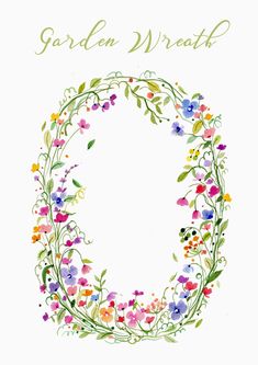 the letter o is made up of flowers and leaves, which are painted on white paper