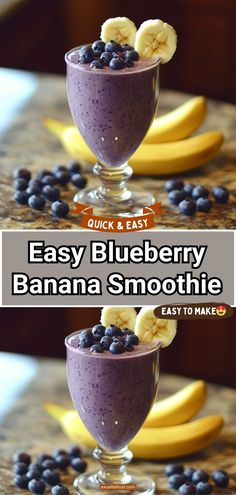 Easy Blueberry Banana Smoothie - Only 4 Ingredients! #smoothies #smoothierecipes #smoothie #healthyrecipes #healthyrecipes Blueberry Banana Oatmeal Smoothie, Gerd Smoothie Recipes, Veg Smoothie Recipes, Smoothies With Frozen Fruit, Blueberry And Strawberry Smoothie, Blueberry Smoothie Recipe Healthy, Blueberry Oatmeal Smoothie, Blueberry Banana Smoothie Recipe, Blueberry Smoothie Recipe Easy