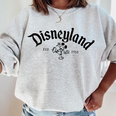 100% cotton heavy blend sweatshirt Classic Disneyland design with line art Mickey Unisex sizing for an oversized, relaxed fit Available in Ash Disneyland Crewneck, Screen Printing Designs, Disneyland, Crewneck Sweatshirt, Line Art, Screen Printing, Ash, Crew Neck Sweatshirt, Print Design