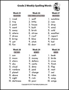 grade 2 spelling worksheet with words and numbers to practice reading the word's