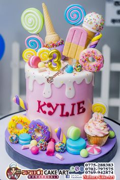 a birthday cake decorated with candy and candies