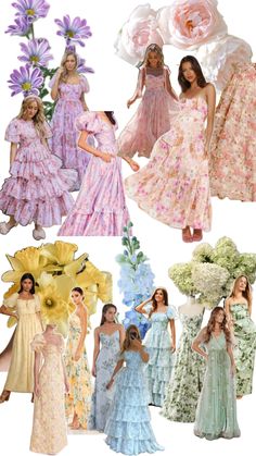 many different types of dresses with flowers on them