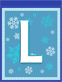 the letter l is made up of snowflakes and blue paper with white trim