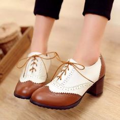 2018 Retro Womens Brogues Block Mid Heels Oxfords Wing Tip Lace Up Shoes Plus SZ | eBay Saddle Oxford Shoes, Heeled Brogues, Saddle Oxfords, Oxford Shoes Outfit, Preppy Women, Mid Heels Pumps, Oxford Heels, Low Heel Shoes, Women Oxford Shoes