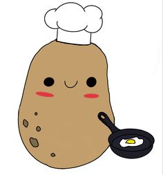 a potato with a chef's hat on its head holding a frying pan