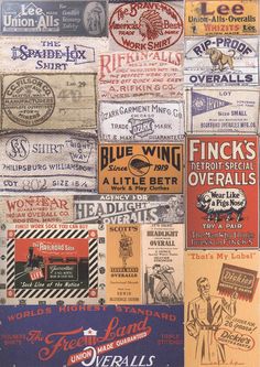 an old advertisement poster with many different types of advertisements