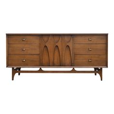 an art deco sideboard with three drawers and two doors on the front, in walnut