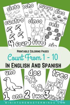 printable spanish worksheets with the words count from 1 to 10 in english and spanish