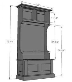 a tall wooden clock tower with measurements for the top and bottom part of it,