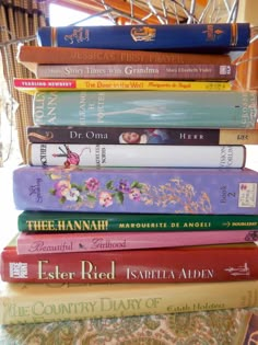 a stack of books sitting on top of a table