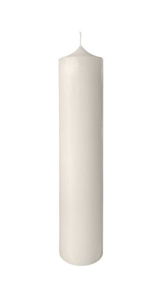 a white pillar candle on a white background