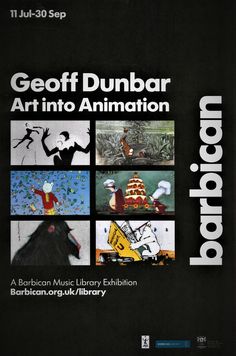 a book cover with images of people and animals in different colors, including the words geofi dunbar art into animation