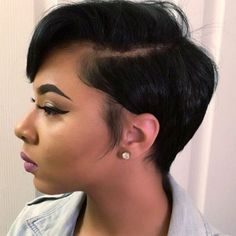 Side-Parted Pixie Bob For Black Women Updo Casual, Short Hair Styles African American, Black Women Short Hairstyles, Short Black Hair, Short Black Hairstyles, Short Hairstyle, Pixie Bob, Short Styles