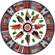 an artisticly decorated plate with people standing around it