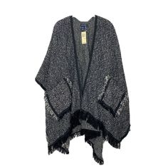 Nwt Max Edition Cape Poncho Sweater Knit Wrap Black Fringe One Size New. Length 20-40” H Knit Wrap, Poncho Cape, Black Fringe, Poncho Sweater, Shrug Sweater, Sweater Knit, Ponchos, Vest Jacket, Women's Blazer