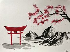 Japanese Painting Ideas, East Asian Painting, Simplistic Illustrations, East Asian Art, Chinese Wall Art, Chinese Ink Painting, Easy Landscape, Chinese Drawings, Aquarelle Painting