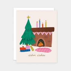 -------------------- DESCRIPTION -------------------- Send cozy vibes with this fireplace card featuring a charming Christmas scene. This modern Christmas card showcases a festive tree and gifts by the hearth, perfect for a new home or holiday greetings. Spread cheer with this warm wishes card--an ideal Christmas tree card for those who love a Christmas home atmosphere. The hand-drawn design brings a cozy Christmas feel to your holiday card collection. Say Merry Christmas with this beautifully i Christmas Illustration Card, Cozy Christmas Fireplace, Cards Handmade Christmas, Holiday Card Design, Holiday Card Inspiration, Modern Christmas Card, Christmas Tree Card, Modern Christmas Cards, Holiday Design Card