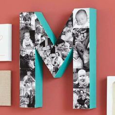 the letter m is made up of photos and letters that spell out mom's