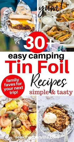 the ultimate guide to camping in tin foil with text overlay that reads 30 easy camping tin foil recipes