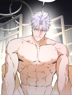 an anime character with white hair and no shirt