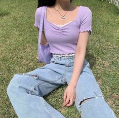 Light Purple Outfit, Purple Outfits, Korean Girl Fashion, Crop Top Outfits, Kpop Fashion Outfits, Nara, Korean Outfits