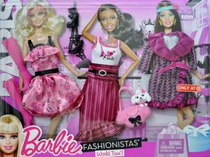 barbie fashionistas dolls in pink and white outfits