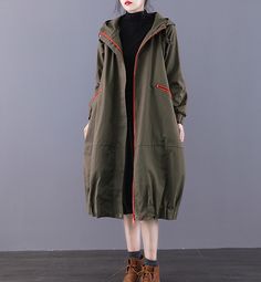 Long Women Casual Hooded Parka Plus Size Coat Jacket ,Custom make service available! Please feel free to contact us if you want this dress custom made.Materials used: cotton blendedSize: M: chest:112 cm length:99 cm sleeve：58 cm L : chest:116 cm length:100 cm sleeve：59 cm Most of our dresses are made of cotton linen fabric, soft and breathy. loose dresses to make you comfortable all the time.Flattering cut. Makes you look slimmer and matches easily.Payment:We accept payment by paypal and credit Cheap Casual Outerwear With Side Pockets, Cheap Green Outerwear With Adjustable Hood, Long Sweat Jacket, Cheap Streetwear Parka With Pockets, Plus Size Parka, Plus Size Coat, Loose Dresses, Dresses To Make, Plus Size Coats