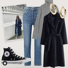 Navy Converse Outfit, Grey Jumper Outfit, Navy Coat Outfit, Navy Converse, Capsule Wardrobe Women, Converse Outfit, Jumper Outfit, Diy Vetement, Navy Coat