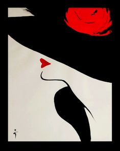 a woman's face with red lips and black hat