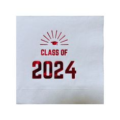 a white napkin with the class of 202 printed on it