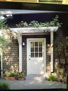 Front Door Pergola, Landscape Front Yard, Front Door Overhang, Front Door Awning, Door Pergola, Door Overhang, House Awnings, Simple Landscape, Yard Landscaping Simple