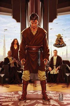 the poster for star wars, featuring chew - oo and luke leis in front of