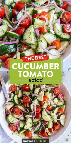 the best cucumber tomato salad is in two bowls