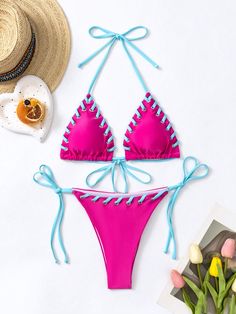 Whip Stitch, Swim Wear, Women Clothing, Bathing Suits, Color Blocking, Hot Pink, Twins, Clothes For Women, Free Shipping