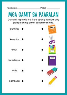 an english worksheet with the words maga gamti sa paralan