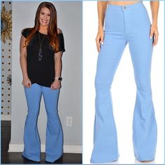 The Most Amazing Bell Bottoms Ever. So Comfortable And So Flattering And The Most Beautiful Baby Blue. So Gorgeous!! 34” Inseam. 11” Rise. Light Blue Stretch Cotton Jeans, Boutique Jeans, Kick Flare Jeans, Flare Denim Jeans, Vintage Flare, Celebrity Pink, Blue Pastel, Bottom Jeans, Kick Flares