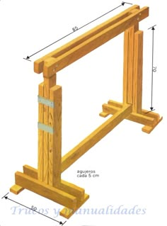 a wooden frame is shown with measurements for the top and bottom part, including two legs