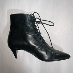 Pre-Loved Authentic Saint Laurent Paris Black Calfskin Leather Lace Up Loulou Lace Up Kitten Heeled Grannie Boots. Boots Are In Overall Excellent Conditio , But Both Heels Are In Need Of Being Re-Wrapped By A Cobbler. Price Reflects Condition. Size 37 Made In Italy Retail $1800 Saint Laurent Paris, Saint Laurent Shoes, Leather Lace, Cobbler, Leather And Lace, Calf Skin, Bootie Boots, Kitten Heels, Saint Laurent