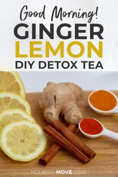 Skip the eye-watering shots of apple cider vinegar and start your day with this Lemon Ginger Turmeric Tea. A homemade DETOX TEA RECIPE (only 5 ingredients) that supports your immune system and maintains a healthy digestive system. And a great home remedy for a cold, sore throat or sinus infection! Diy Detox Tea, Lemon Diy, Turmeric Ginger Tea