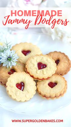 homemade jammy peddlers on a white plate with flowers and text overlay