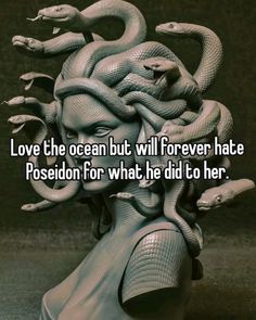 a woman's head with snakes on it and the words love the ocean but will forever