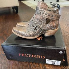 Size 7 - Brand New With Box! Blush Croco Color Elevate Your Shoe Collection With These Stunning Freebird "Mayhem" Leather Boots. The Boots Feature A Stylish Almond Toe And A Mid-Height Block Heel, Providing Both Comfort And Fashion. The Blush Croco Color And Bohemian Theme Make Them Perfect For Any Season. The Leather Lining, Outsole, And Upper Material Ensure Durability And Long-Lasting Wear. These Boots Are Adorned With A Strap And Buckle Accents, Adding A Touch Of Uniqueness. Freebird Shoes, Bohemian Theme, Upcycled Leather, Shoe Collection, Comfortable Shoes, Leather Boots, Block Heels, Bootie Boots, Cool Style