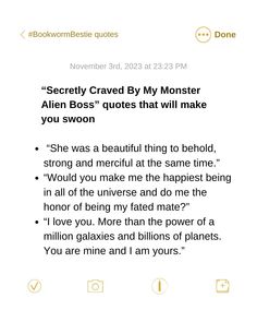 a text message with an image of a woman and the words'seret craved by my monster, alien bos? quotes that will make you swoon