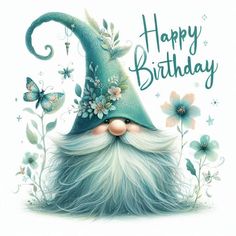 a happy birthday card with an image of a gnome