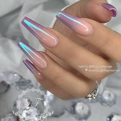 Simple Jewl Nails, Colored Glitter Ombre Nails, Coffin Crome Nails, Acrylic Nails Nude Design, Irridescent Nails Pink, Tips Nails Acrylic, Chrome And Glitter Nails, Violet Ombre, Chrome French